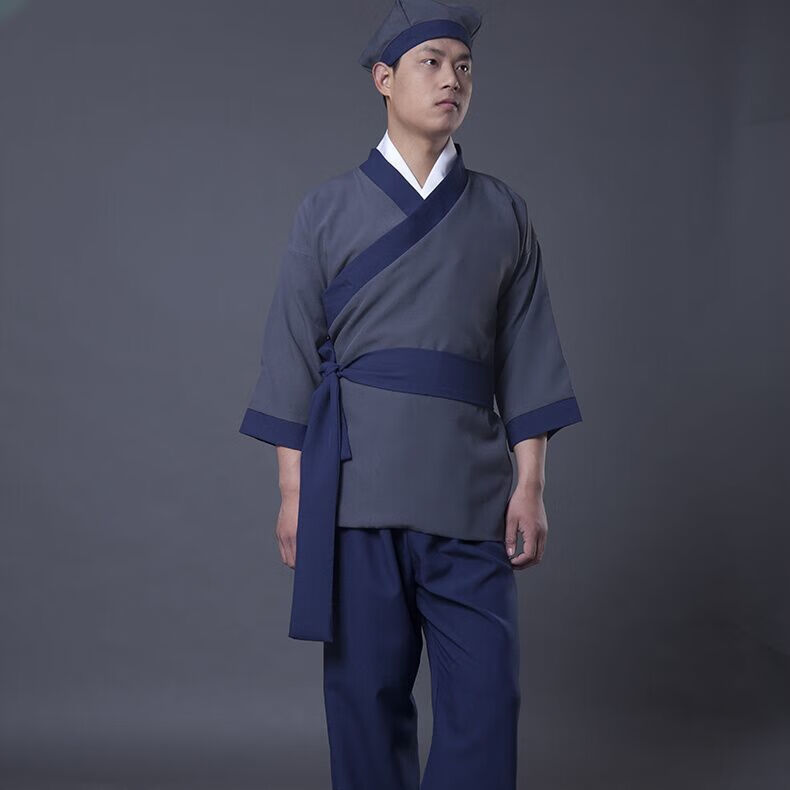 vfkz汉服成人男夏季古装古代家丁书生演出服茶馆酒店保洁工作服装小二