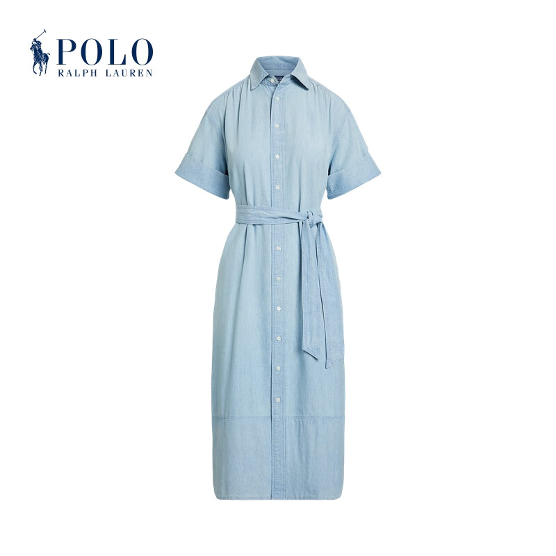 Polo Ralph Lauren 拉夫劳伦 女装 24夏棉质青年布配腰带连衣裙RL25596 450-蓝色 4