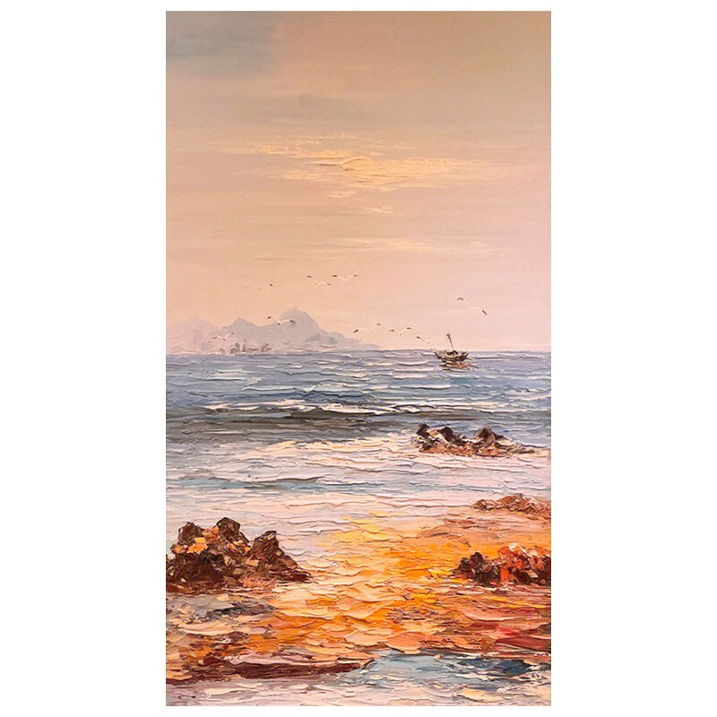 艺幻海景海鸥手绘油画现代暖色系风景装饰画客厅挂画玄关立体肌理刀画