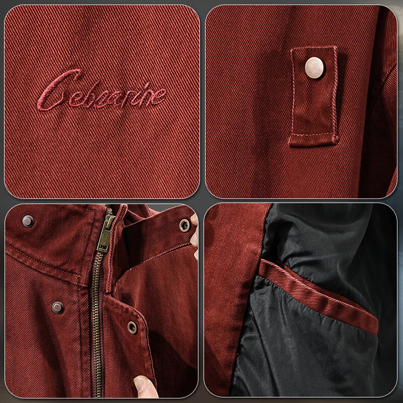 邦约恋人秋冬款立领纯棉工装男夹克美式复古潮牌猎装上衣宽松刺绣休闲外套 红色 3078 L 合适体重130-145斤