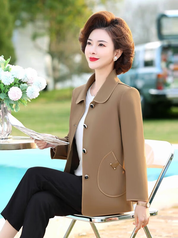zhe)妈妈装2024新款春秋装外套中老年女装洋气中年女上衣宽松气质衣服