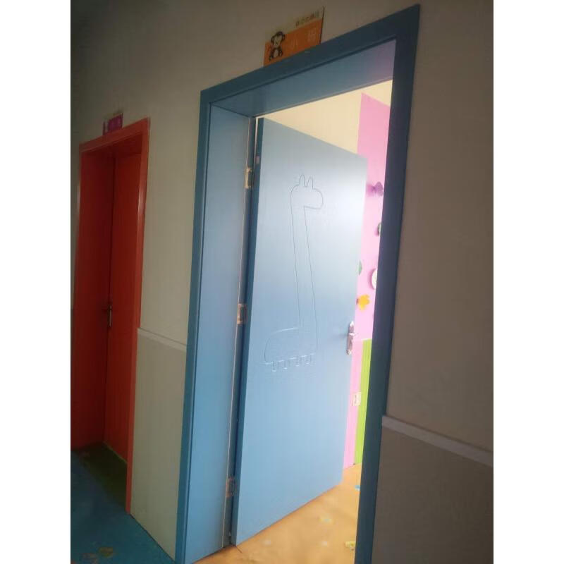 仁聚益网红幼儿园防夹手教室门卡通木门托育培训班圆弧门子母双开拱形