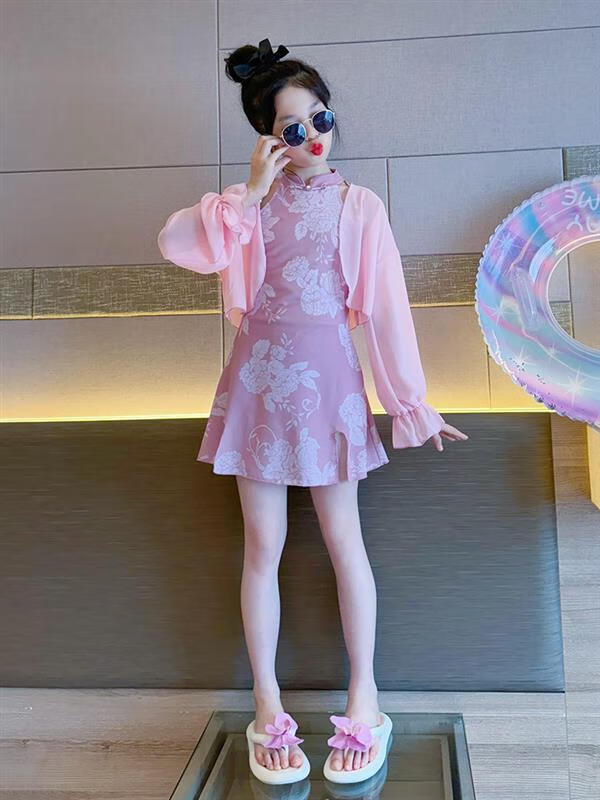 慕慧尔品牌古风泳衣女童2024款女大童中国风游泳衣儿童女孩新中式旗袍