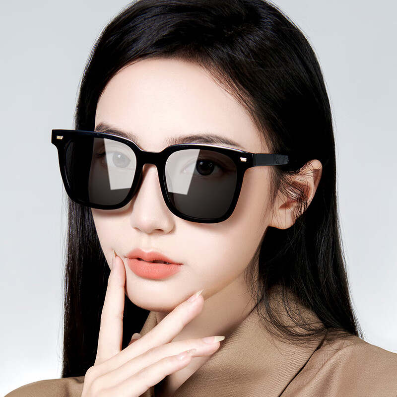 明月镜片 京野男女偏光太阳镜防紫外线眼镜安全驾驶开车墨镜 A10206 C1偏光黑灰片