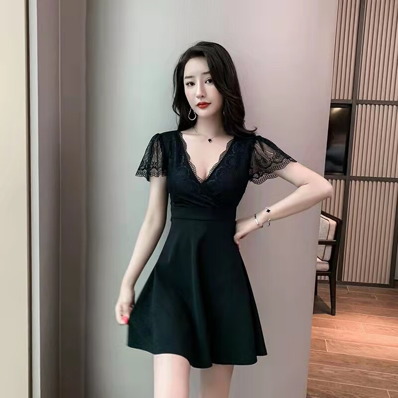 欧黛秀攻速暴击裙套装性感短裙低胸v领遮肚子显瘦工作服夜总店蕾丝