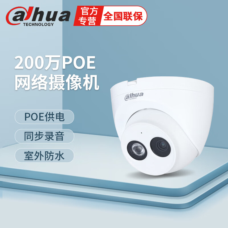 大华dahua监摄像头 200万H.265高清网络poe监控器室外防水夜视安防设备手机远程摄像机 音频半球DH-P20T1-A 3.6mm镜头