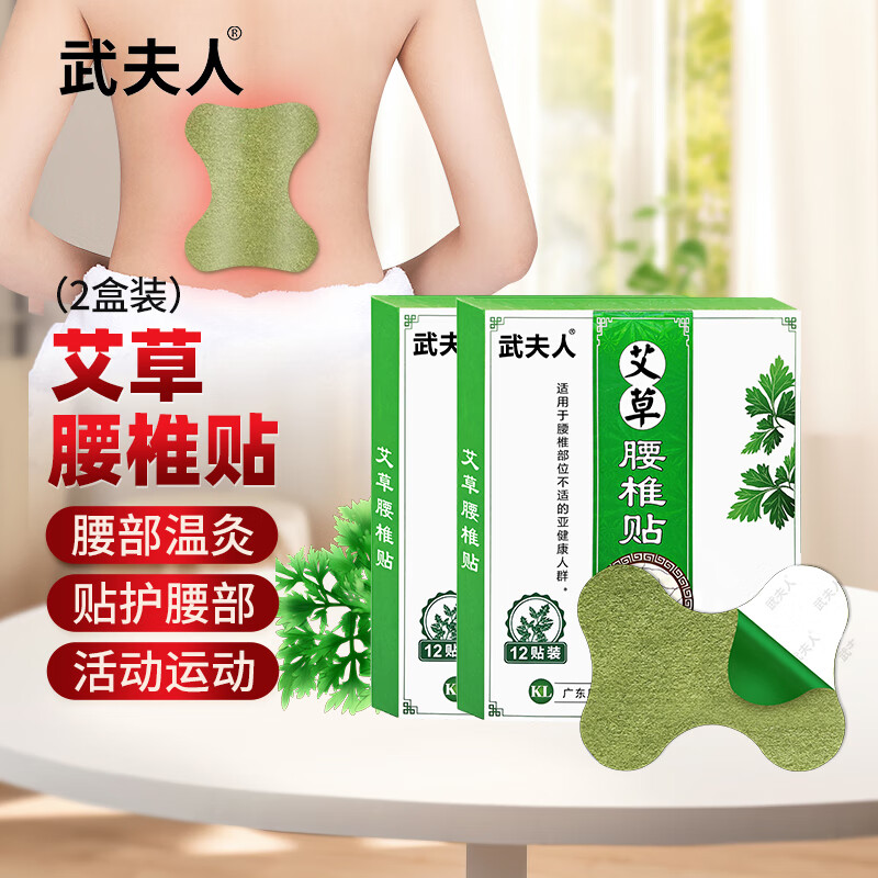 武夫人艾草贴艾艾叶贴颈椎肩周腰椎膝盖关节温灸发热膏贴中老年保暖贴膏 艾草腰椎贴2盒
