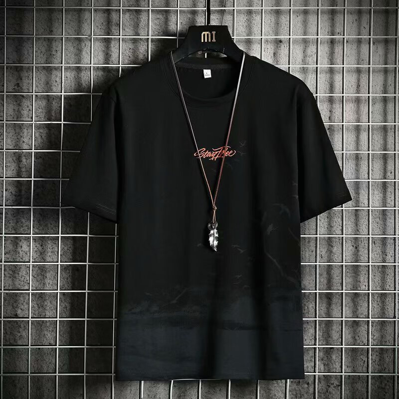 款简约2024t恤新款宽松圆领夏季ins潮港风学生男 黑色【千鸟图】短袖