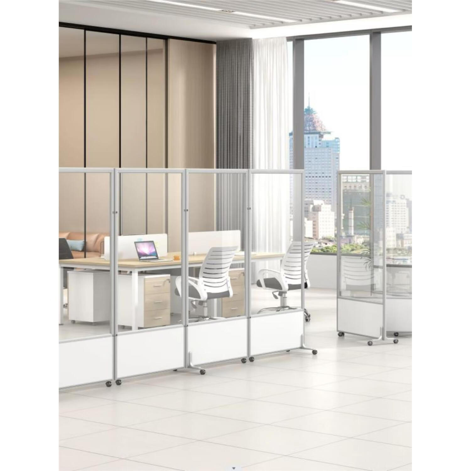 伊尊南亚克力透明磨砂隔板办公室可折叠移动屏风隔断工厂推拉活动墙 1