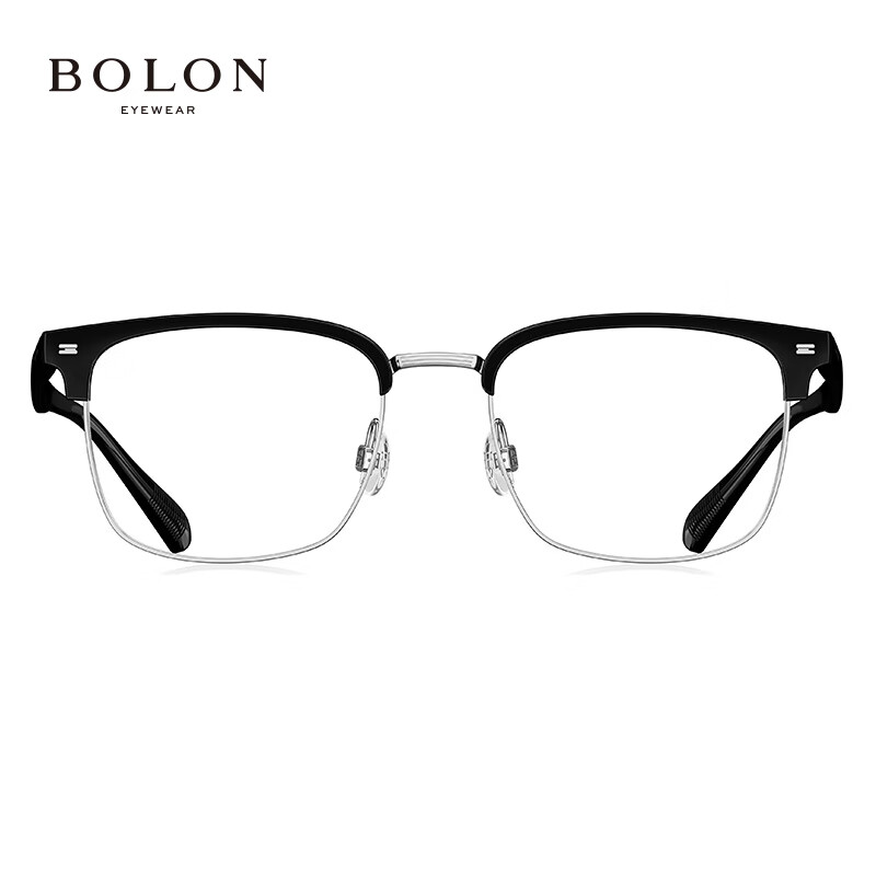 暴龙(BOLON)近视眼镜框 厂家直发 商务眉架镜架配近视镜片 BJ6172 暴龙眼镜 B15-银色-亮黑镜框 此项仅单框-镜框支持试戴