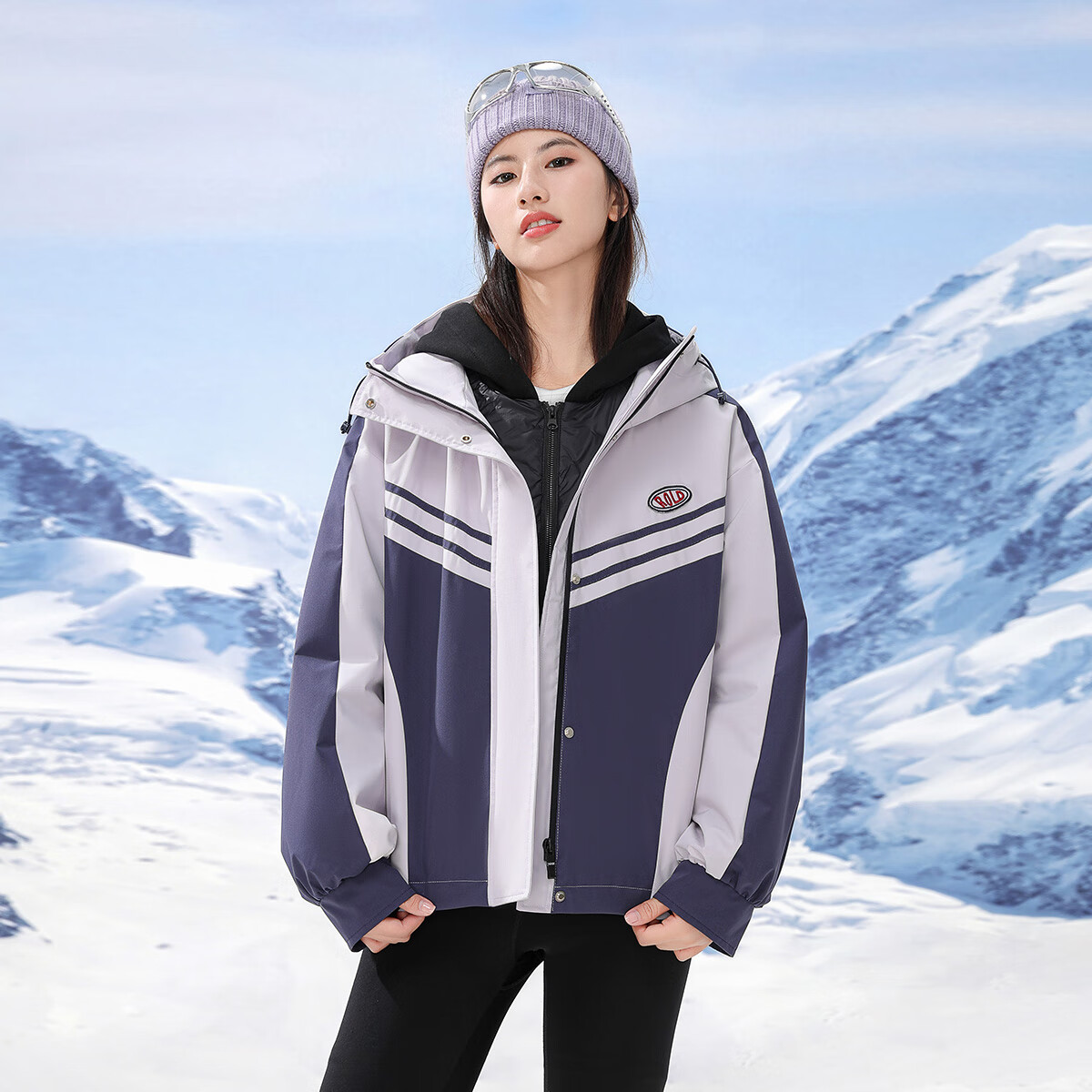 雪中飞两件套短款羽绒服女2024新款条纹可脱卸 咖啡棕 L