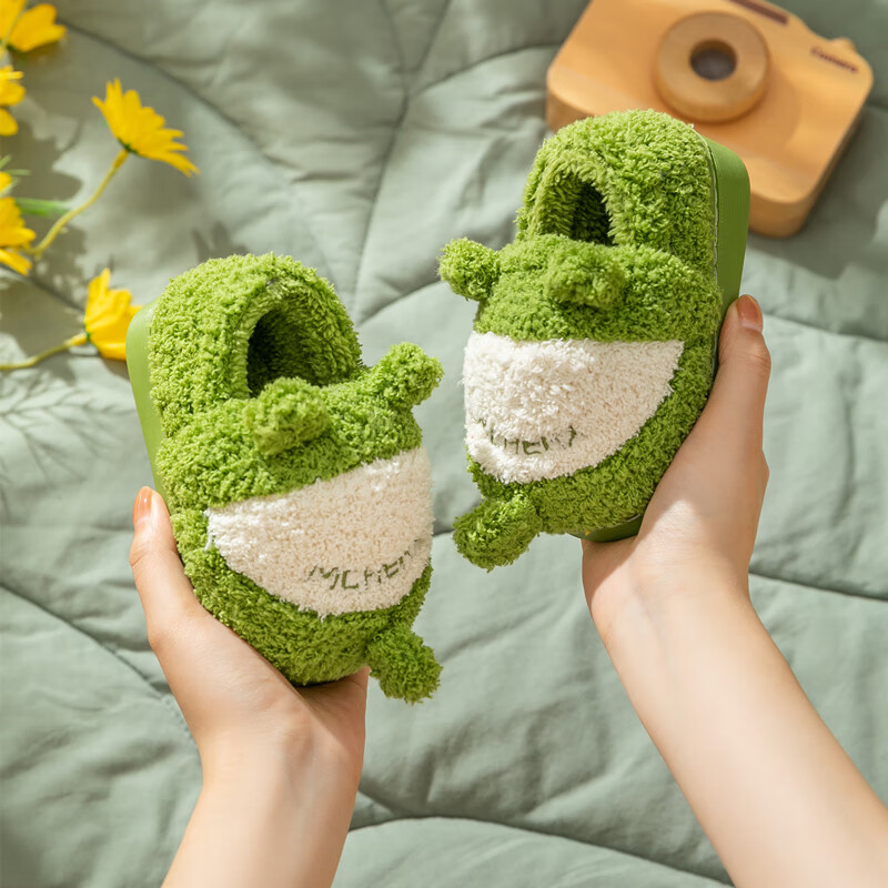 拖鞋冬季男童女童可爱毛棉拖鞋包跟宝宝室内家居鞋婴幼儿棉鞋 a7绿色