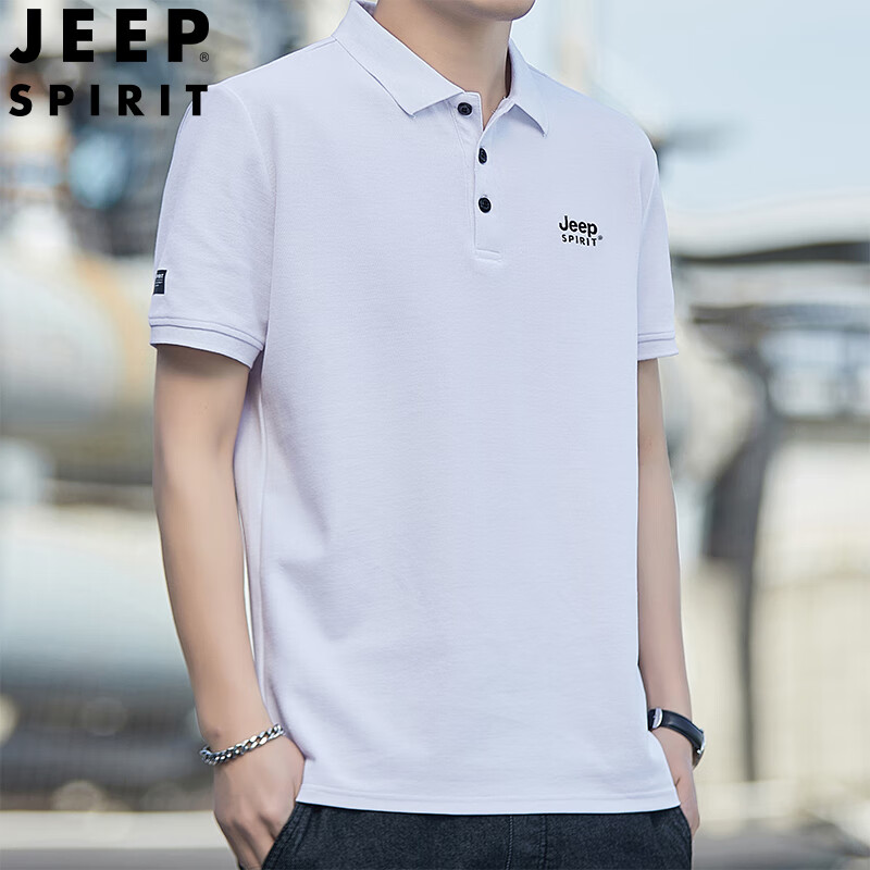 JEEP SPIRIT短袖t恤男P.O.L.O衫夏季休闲上衣翻领体恤大码男装半袖2024 7225墨绿色 3XL 建议170-185斤