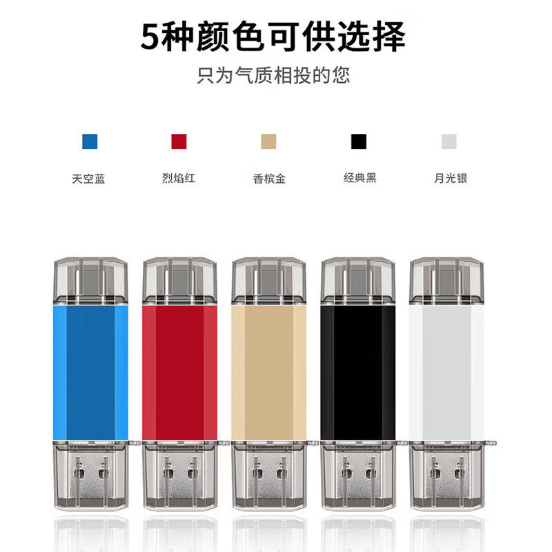 BIIKSEM【好物优选】手机U盘 Type-C USB2.0双接口手机电脑两用双头高速优盘车载 棱边亮彩TYP-C-黑色 8GB