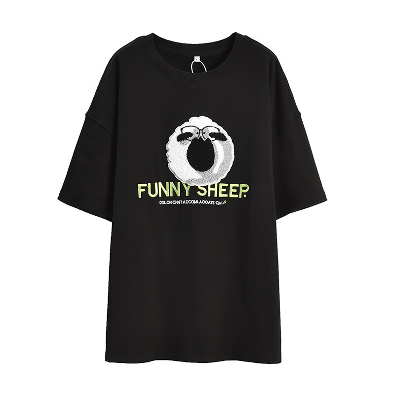 (balitomms)2024春季新款200斤胖mm宽松小绵羊印花圆领短t恤140108