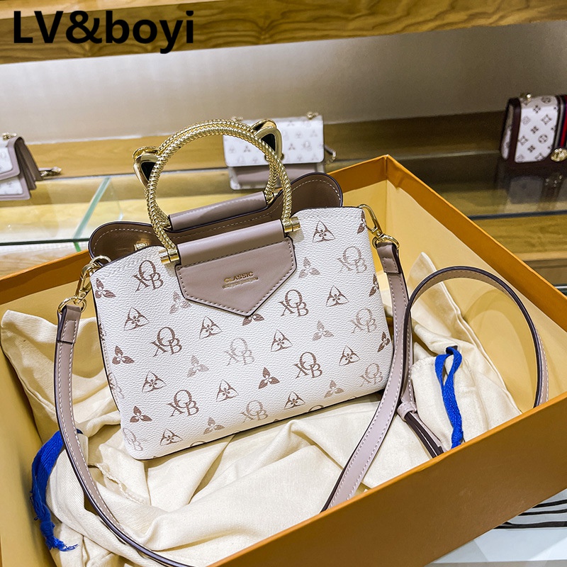 lvboyi包包女包2023单肩斜挎包百搭小众潮流水桶包时尚印花手提包