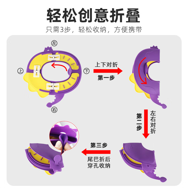 宝润丝(PIERIDES)宝润丝儿童折叠马桶圈口袋坐便器宝宝旅行酒店厕所外出坐便垫便携 【恐龙款】维卡紫