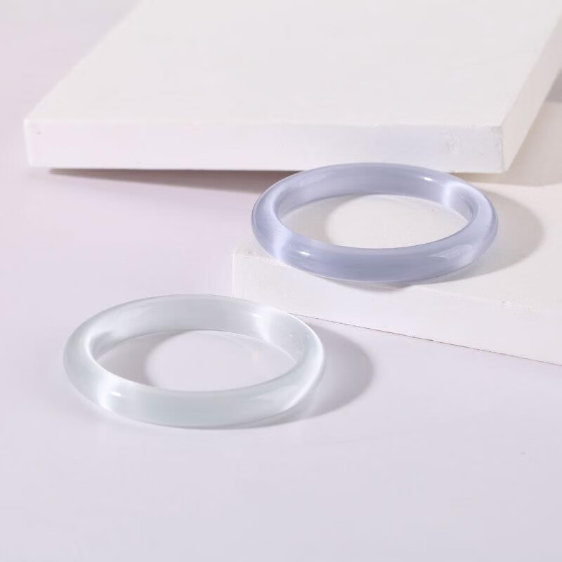 周大福钻石之心韩版细款灰猫眼石手镯时尚饰品女猫眼效应明显圈口 银灰色9MM宽圈口56mm