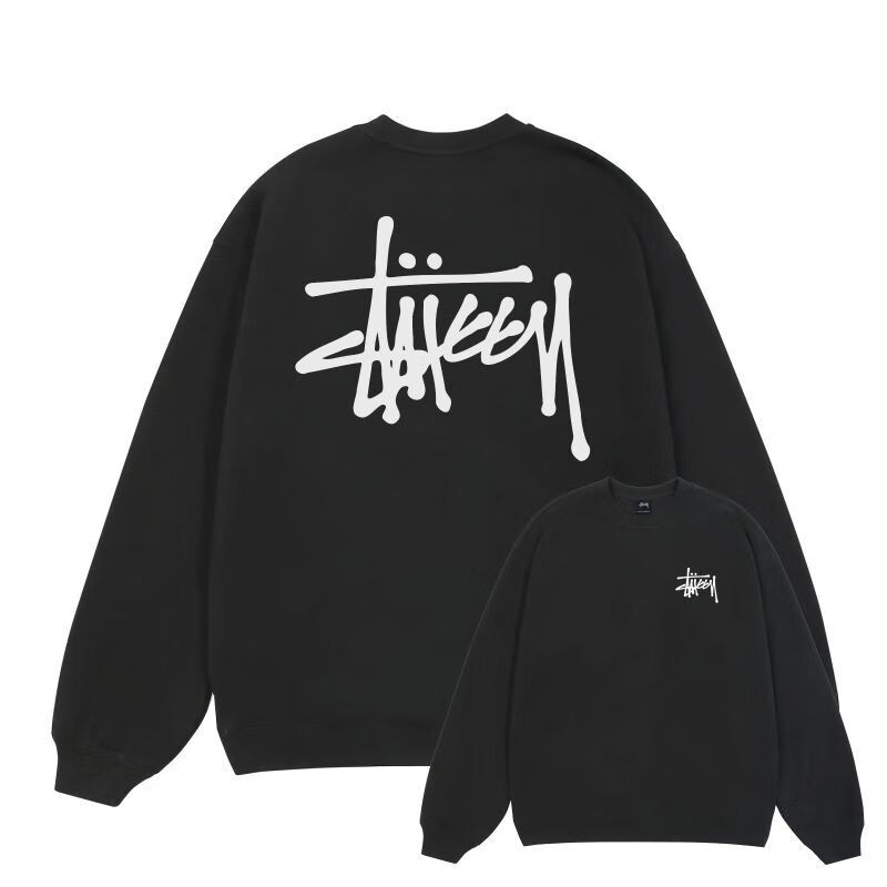 斯圖西（stussy）stuss西圖斯嘻哈衛衣圓領男女秋冬季潮牌時尚小眾寬松加厚上衣 黑色 XL  建議125-150斤