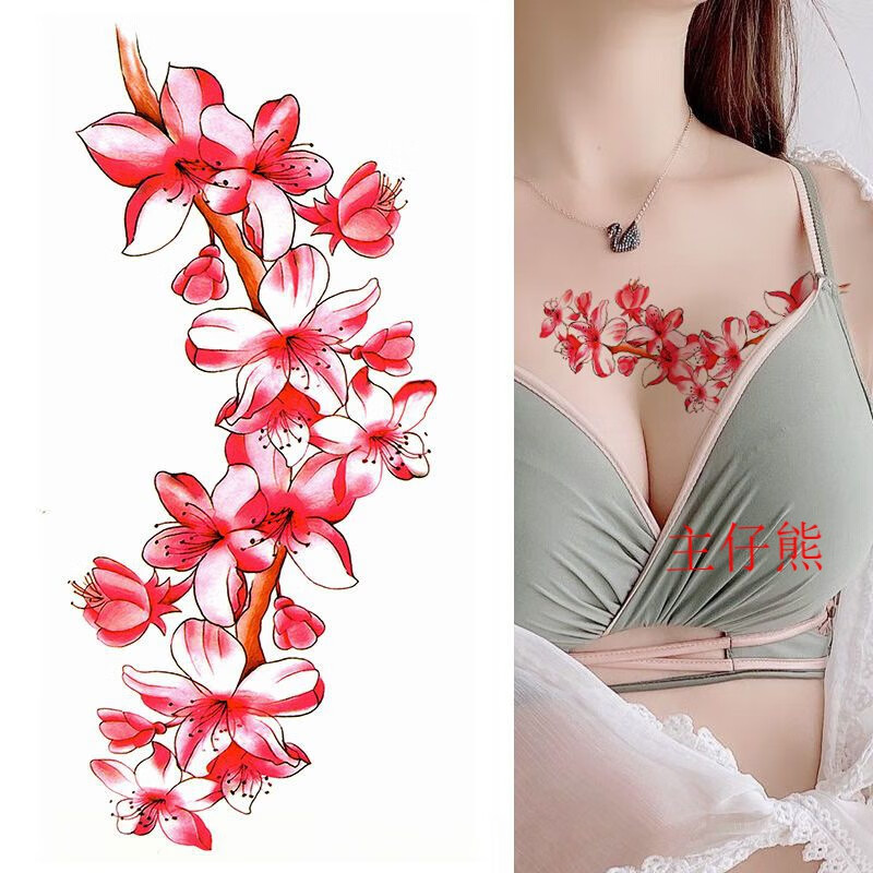 主仔熊大图长条樱花粉色纹身贴纸防水男女款防汗遮痕腰 主图款-5张