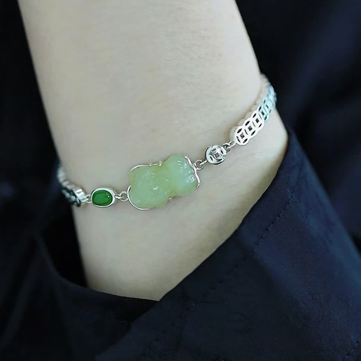 boigo和田玉貔貅手链碧玉925银镶和田玉手串国风新中式玉石礼物饰品