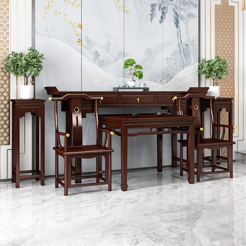 澳颜莱新款农村堂屋六件套新中式实木堂屋中堂六件套农村客高背椅6