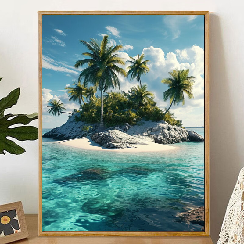 佳彩天颜假日海岛 diy数字油画手工礼物涂鸦填色画丙烯手绘摆件装饰