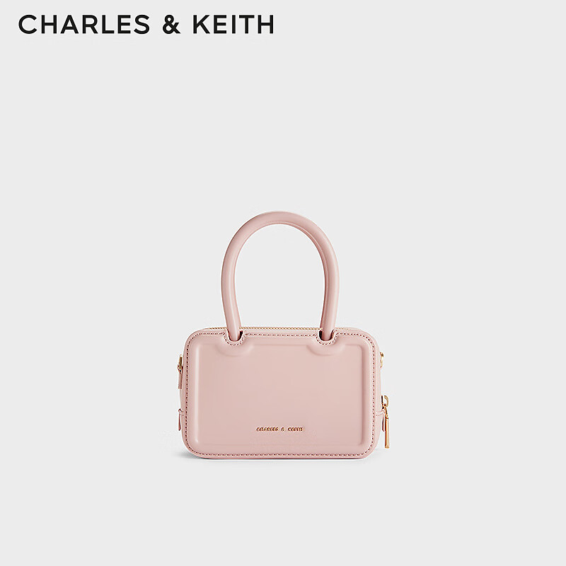 CHARLES&KEITH24春季新品纯色拉链手提复古饼干包小方包包女包女士CK2-30782297 粉红色Pink S