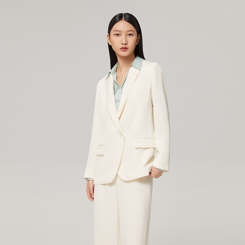 OVV【爱情而已同款】OVV秋冬热卖女装戗驳领时尚修身套装西服 米白A4 M