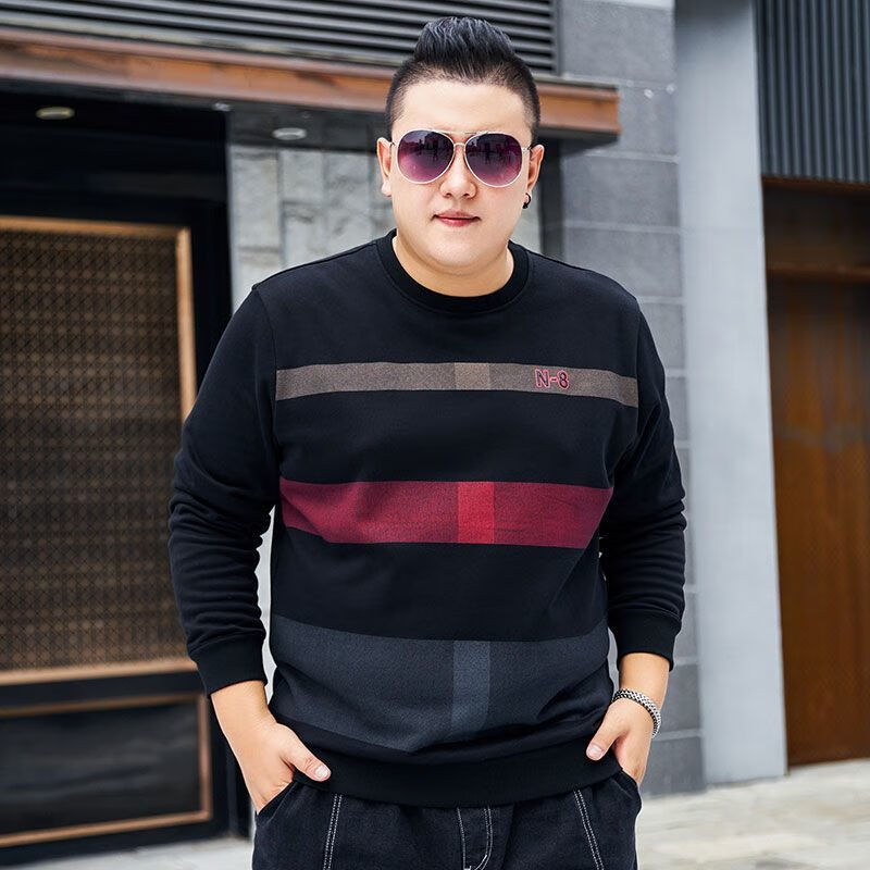 vjwk300斤胖子大码圆领男冬季中国风胖子冬季大码圆领长袖加厚秋冬休