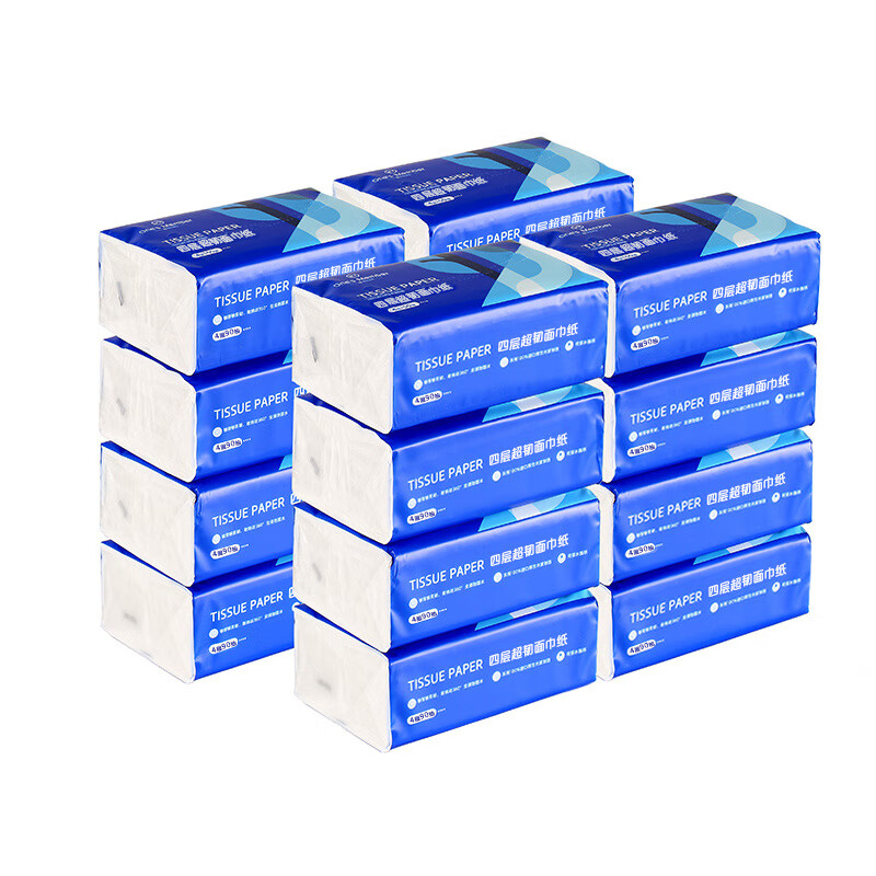 1号会员店四层面巾纸 原生木浆 纸巾抽纸餐巾纸擦手纸抽 90抽*10包