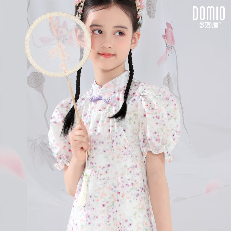 多妙屋女童夏裝連衣裙新款國(guó)風(fēng)新中式漢服兒童公主裙大童洋氣旗袍裙 婉紫 160cm