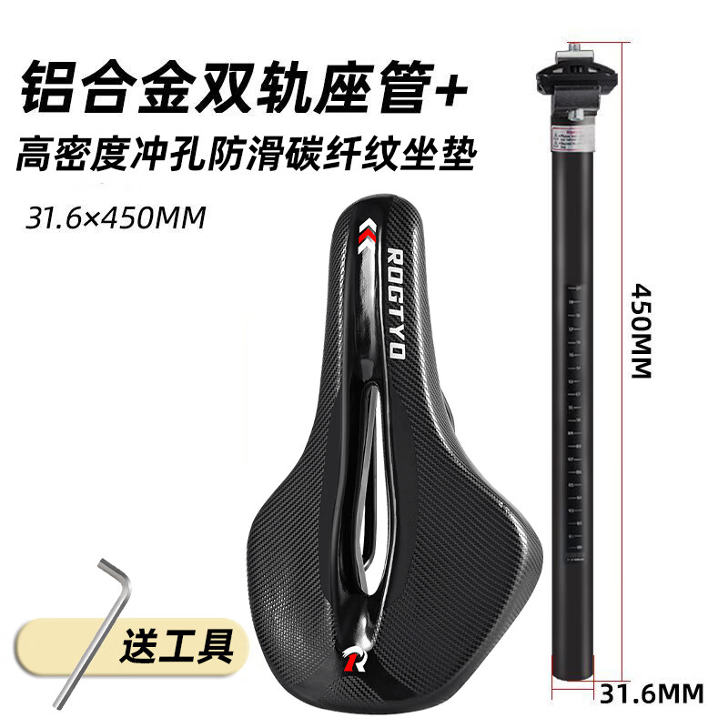 ROGTYO自行車座管山地車桿坐單車配件坐管帶桿座桿 【31.6*450】雙軌座管+車座