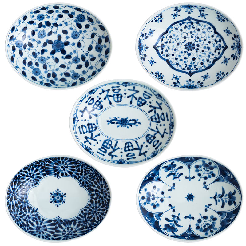 千代源藍(lán)凜堂橢圓盤福盤日本進(jìn)口家用陶瓷盤子菜盤日式青花餐盤深盤瓷盤 福字