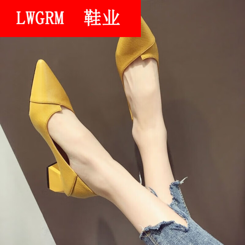 lwgrm女士瓢鞋女中跟夏季半高跟船鞋女鞋夏季软皮单鞋女年新款夏天