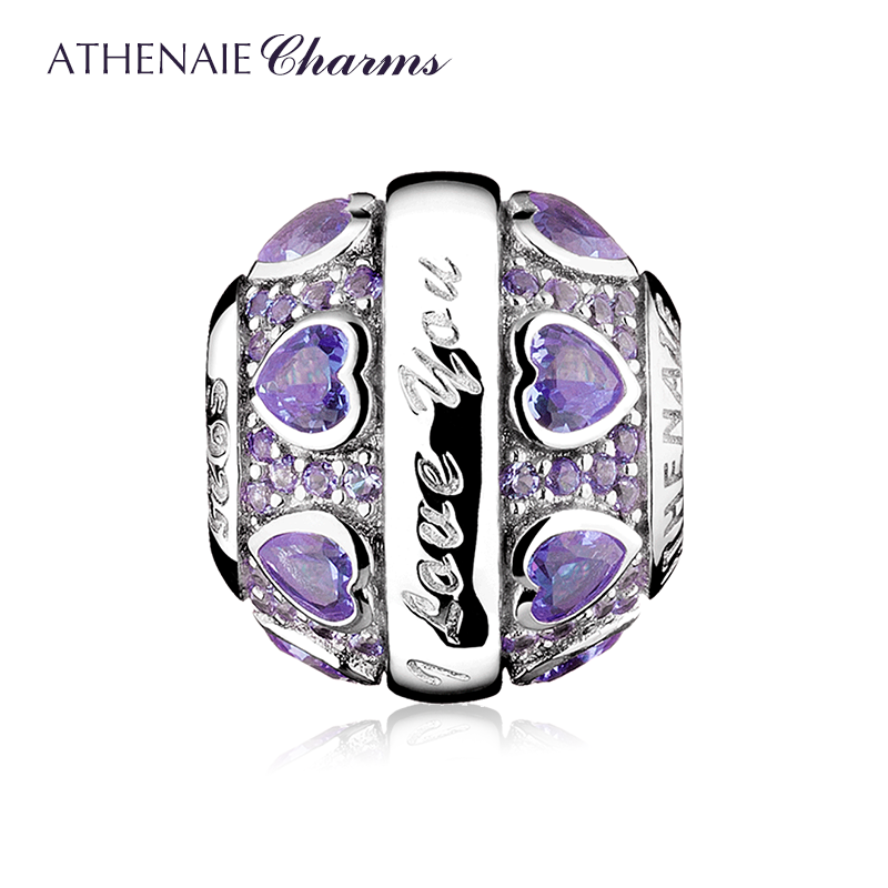 athenaie阿斯娜 紫色心连心串饰925银爱心串珠转运珠子搭手链配饰情人