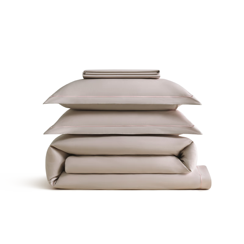 康尔馨希尔顿四件套60s贡缎纯棉A类床单被罩床上用品 粉灰色 1.5米床