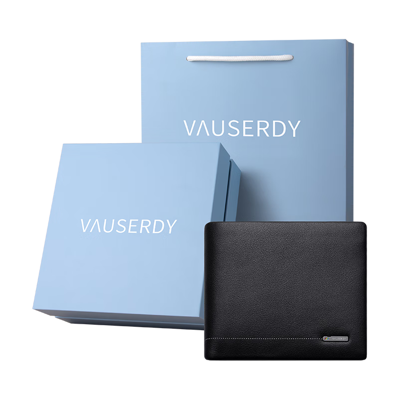 VAUSERDY【520礼物】男士钱包男短款钱夹头层牛皮商务轻奢皮夹送男友老公 V609013【高定礼盒包装】