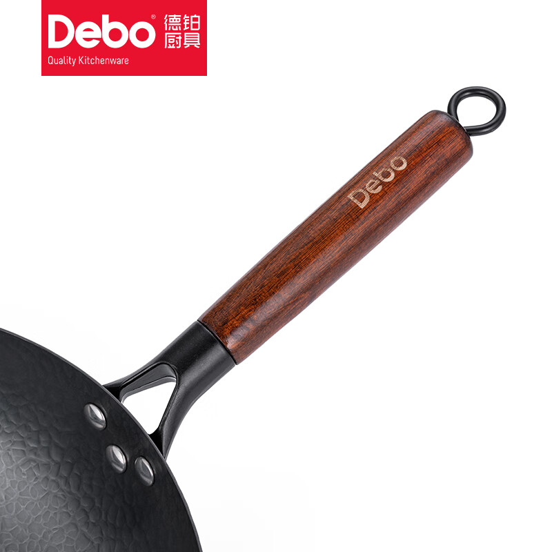 Debo德铂精铁锅无涂层炒锅家用炒菜锅不粘锅 加厚款-黑色 32cm