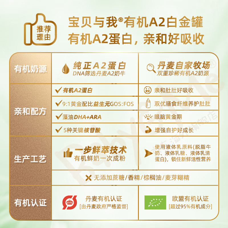 宝贝与我(Arla)白金版 阿拉 有机a2婴幼儿配方奶粉2段(6-12个月)600g 【效期26年10月~27年3月】有机A2二段