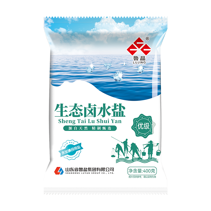 鲁晶生态卤水盐未加碘400g无抗结剂无碘优级家庭食用盐 未加碘400g*4袋
