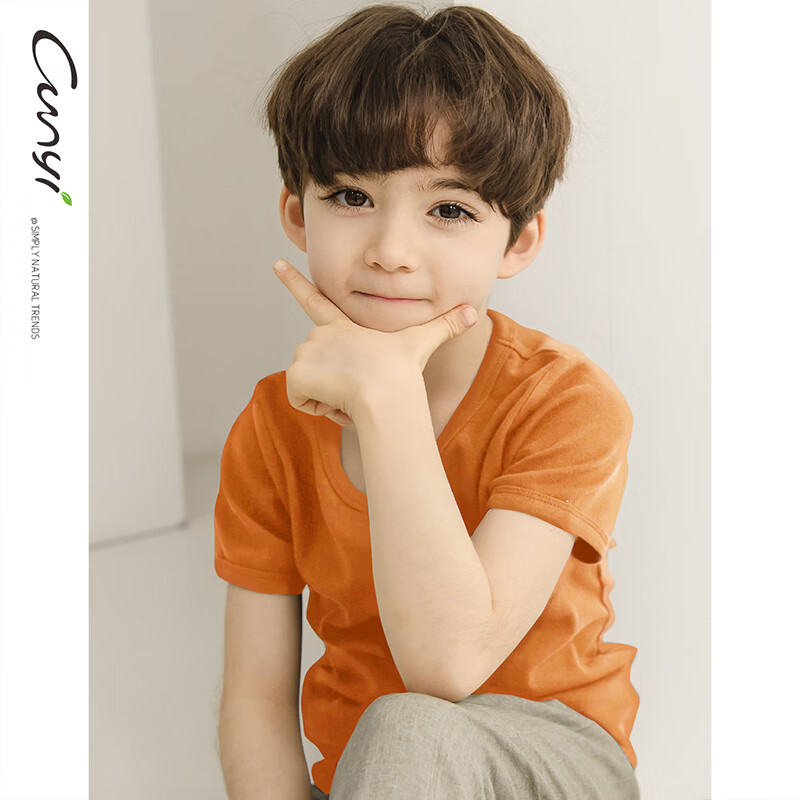 纯一良品(CUNYI)童装男童短袖t恤儿童夏装中大童运动上衣男孩打底衫基础款 浅花灰 140 cm
