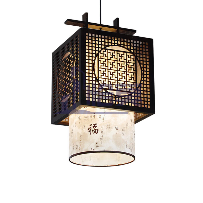 lin)现代中式吊灯木艺餐厅仿古灯玄关羊皮复古中国风阳台古典灯具个性