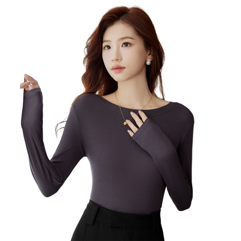 浪莎（LangSha）打底衫女春秋款長(zhǎng)袖T恤圓領(lǐng)修身內(nèi)搭顯瘦簡(jiǎn)約純色顯胸大打底上衣