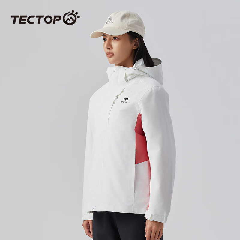探拓(TECTOP)户外服两件套男女三合一可拆卸抓绒衣内胆户外登山防风保暖外套 女白色 XL