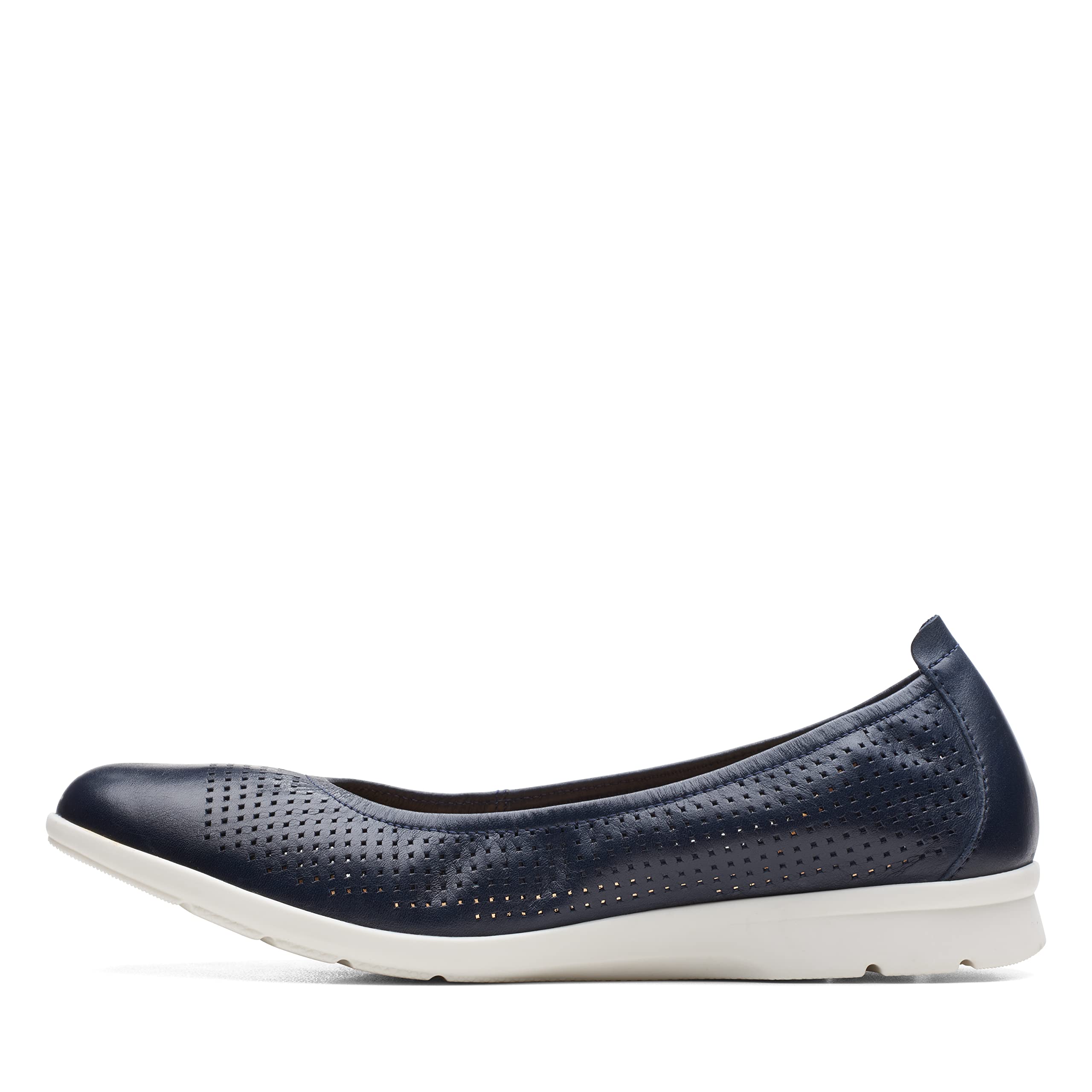 Clarks 其樂(lè ) 女士Jenette Ease舒適平底芭蕾鞋輕盈船鞋婚鞋 Navy Leather/White Sole 7
