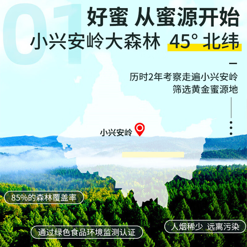 一春伊蜜 FORTY-FIVE NORTH一春伊蜜 椴树蜜国标 480g蜂蜜 冲调水饮 调味搭配 椴树蜜国标480g*1瓶