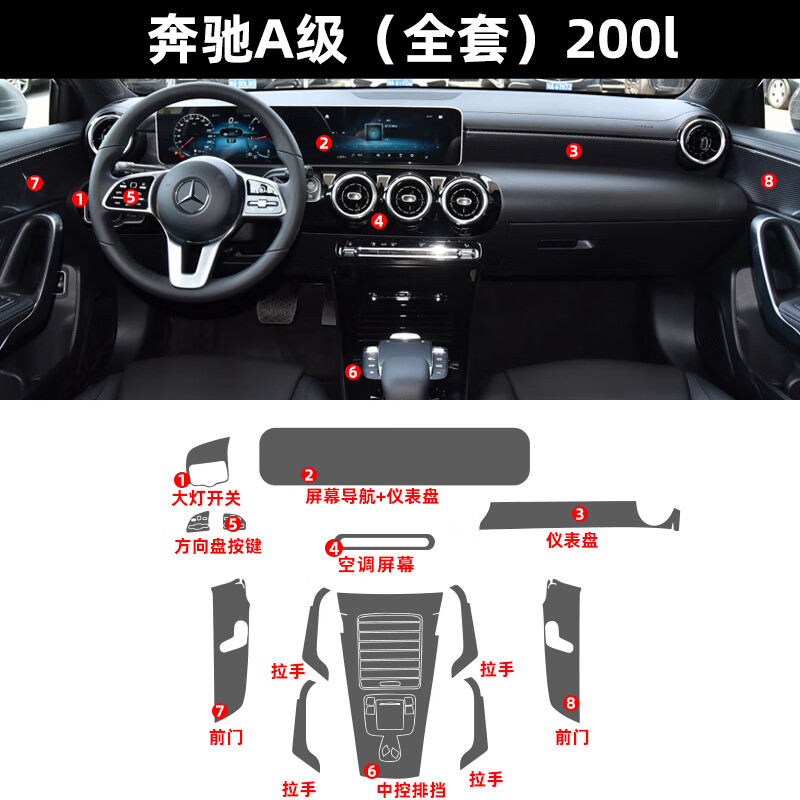 酷斯特(kust)奔驰a200l/a180l车内用品内饰中控保护膜屏幕钢化膜专用