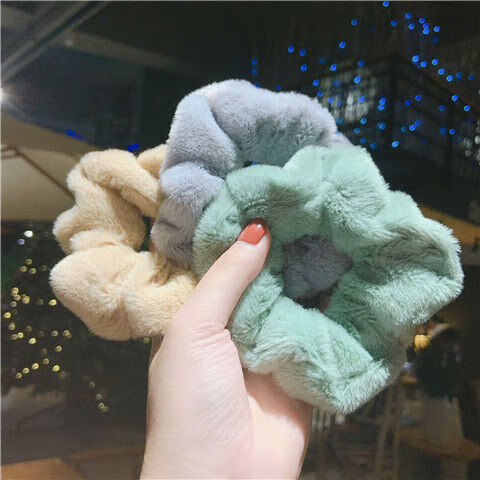 visit冬日兔毛大肠发圈百搭毛绒绒猪大肠头绳可爱丸子头发圈女发饰