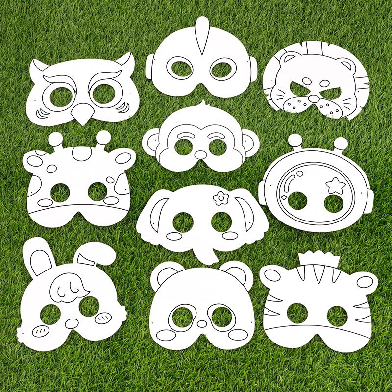 幼儿园diy手工制作礼品涂鸦填色材料包手绘 20个儿童diy绘画面具混发